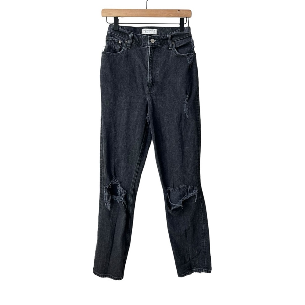 Abercrombie & Fitch The ‘90s Straight Jeans Ultra High Rise Black Distressed 26